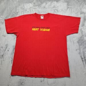 Vintage 90s Fruit of the Loom BEST Superman Heat Vision Graphic Tee Size XL Red